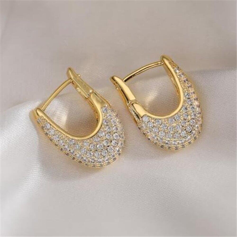 18K Gold Plated CZ Geometric Hoop Earrings Minimalist Luxury Modern Design Gift